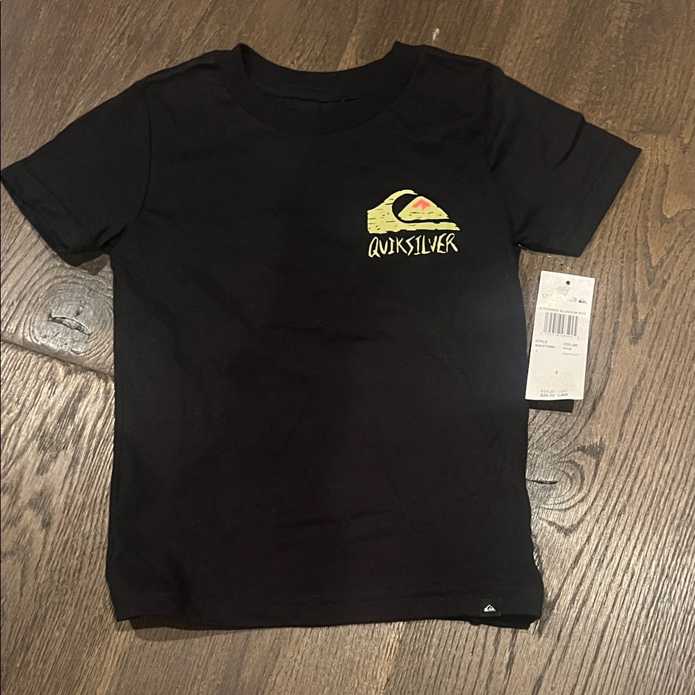 Quiksilver Black Tee with Yellow & Orange Surf Logo